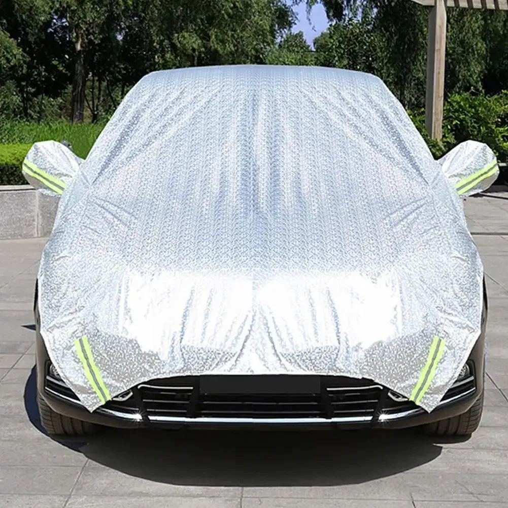 Color Name: GRAY, Ships From: CHINA - Universal Half Car Cover Shade Cover Outdoor Reflection Aluminum Film Waterproof Auto Cover For Sedan Hatchback Suv E2p5