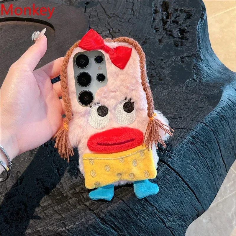 Material: Nylon, Color: Beige - 3D Cartoon Braided Girl Silicone Phone Cases For Google Pixel 9 Pro XL 8 5G 7 6 8A 7A 6A Cute Warm Fur Sausage Mouth Cover Gift