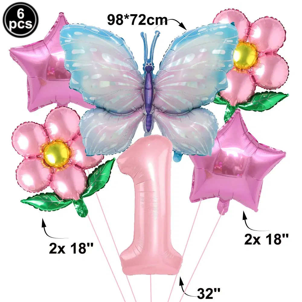 Color: PURPLE - Butterfly Balloon Set 32/40inch Number Balloon Princess Garden Decoration Girl Fairy Birthday Party Balloon