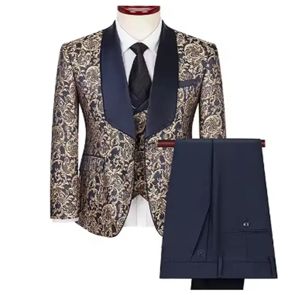 Color: black, Size: S - Green Men's Suit 3-Piece, Wedding Party Dress Jacket with Vest & Trousers, Asian Size Slim Men Sets, Beige Black Blue Available