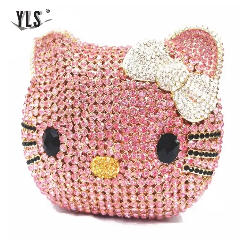 Diamante Clutch Bag NEW Lovely Cat Fancy Crystal Evening Bag Clutch Purse in Pink YLS-A02