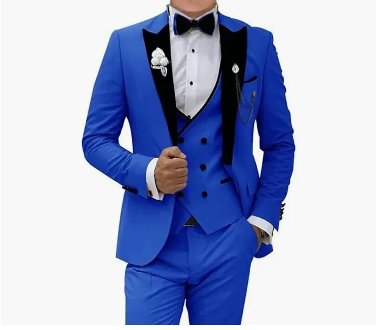 Color: SKY BLUE, Size: XL - Pink Prom Suit for Men  3 Piece Jacket Vest Pants Set   Peaked Lapel Blazer   Outfit Costume Birthday Party