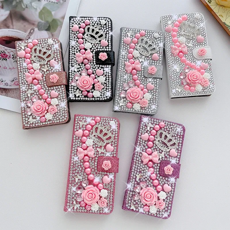 Color: WHITE, Material: PE - Wallet Glitter Case For Samsung Galaxy S24 FE S23 Ultra S22 Plus S21 S20 A13 A14 A15 A16 A53 A54 A55 A34 Flip Luxury Leather