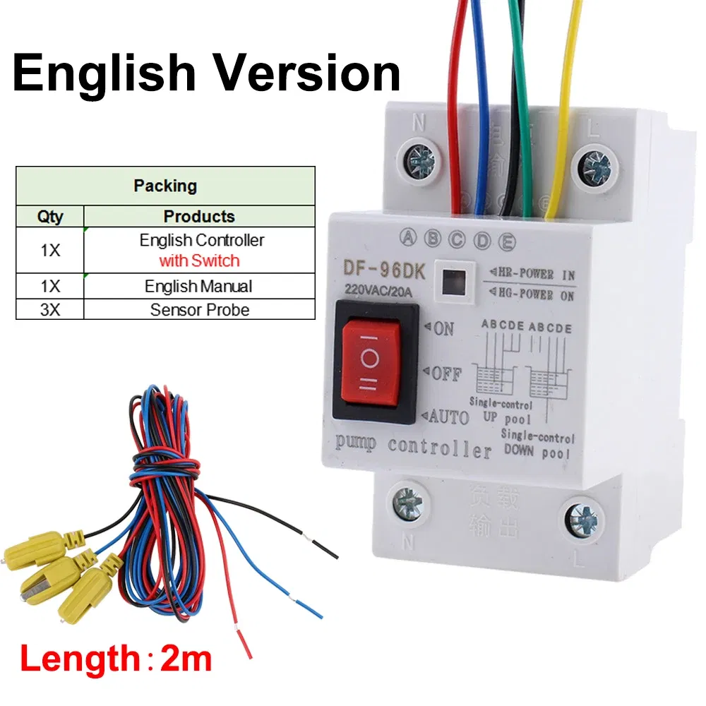 Color: dark green, Ships From: CHINA - DF-96D Automatic Water Level Controller Switch 20A 220V Water tank Liquid Level Detection Sensor Water Pump Controller 2m wires
