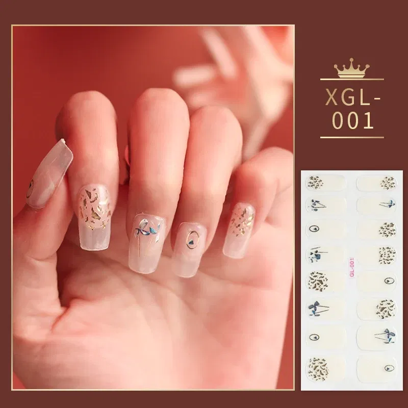 Color: Ice Blue - Shiny New Year Nail Sticker Self Adhesive Decor Sticker Nail Wraps Glitter Nail Polish Sticker Waterproof Christmas Nail Sticker