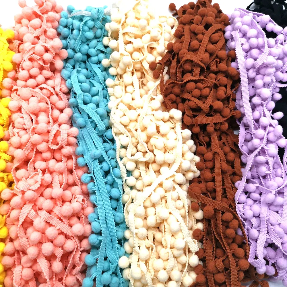 Color: WHITE, Size: S - 1-5yard Pom pom Fringe Lace Ribbon Pompom Trim Ball Fabric DIY Sewing Tassel Lace Kintted Fabric Handmade DIY Craft Accessorie