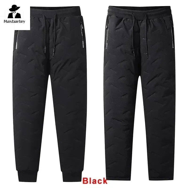 Size: 7XL, Color: black - Winter Down Cotton Pants Men's Casual Waterproof Zipper Pocket Thickened Wool Warm Pants Jogger Outdoor Cold-proof Ski Pants 7XL