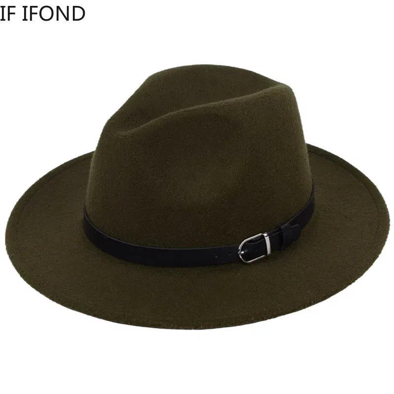 Color: WHITE, Size: M - Classic British Fedora Hat Men Women Imitation Woolen Winter Felt Hats Fashion Jazz Hat Chapeau Wholesale