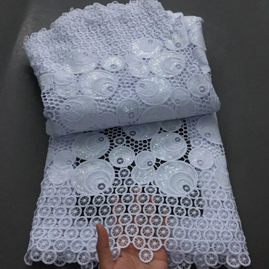 Color: Lilac, Length: 5 yards, Width: 120cm - Nigerian Cord Guipure Lace Fabric High Quality 5 Yard Water Soluble White African Lace Fabric 2025 Elegant Dress for Women A4197
