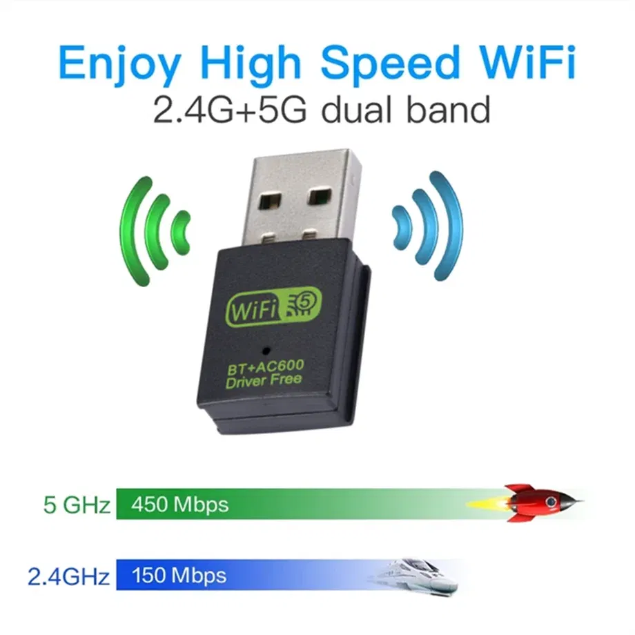 Color: Black, Ships From: CHINA - 600Mbps USB WiFi Bluetooth Adapter Dual Band 2.4Ghz 5.8Ghz Wireless External Receiver Mini WiFi Dongle for PC Laptop Desktop