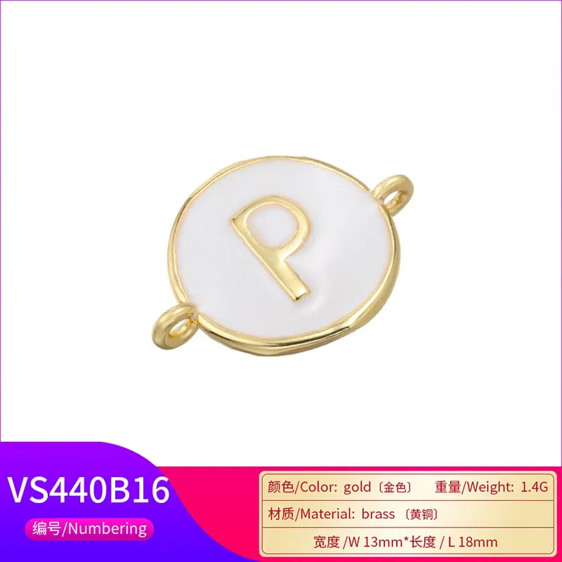 Color: Gold - ZHUKOU 13x18mm white brass 26 letters jewelry connector for women bracelet necklace handmade jewelry accessories model: VS440