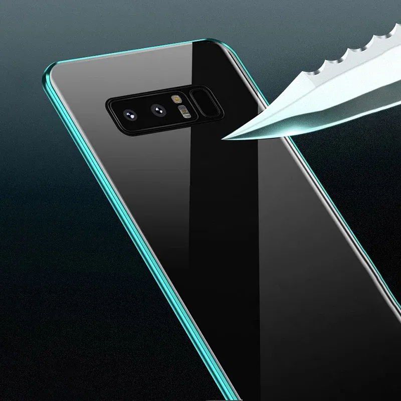 Color: black, Material: aluminum - Full Wrap Metal Bezel Case For Samsung Galaxy S23 S22 Ultra S21 S20 FE S24 Note 10 20 Lite Plus Double-Sided Glass Back Cover