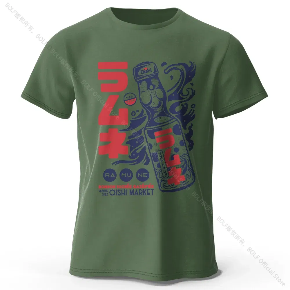 Color: army green, Size: L - Men's Anime Character Printed 100% Cotton T-Shirt, Soft Fabric Round Neck Short Sleeve Tee, Unisex Harajuku
