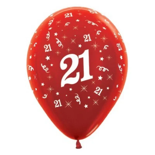 Balloons Age 21 Red Metallic Pearl - Pack of 25