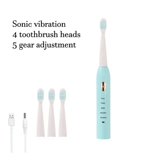Color: Gold - Electric Toothbrush 5-gear Mode USB Charging 4 colors IPX7 Waterproof Ultrasonic Rechargeable Soft Hair Toothbrush Adult Classic