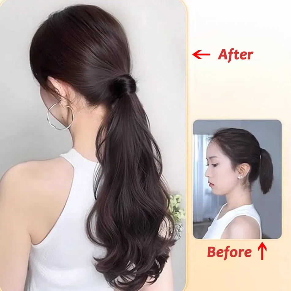 Color: T1B/4/30, Stretched Length: 20inches - Synthetic Ponytails Hair Extension With Rubber Band Long Curly Wavy Layered Ponytail For Women Daily Use Heat Resistant Hair Wig