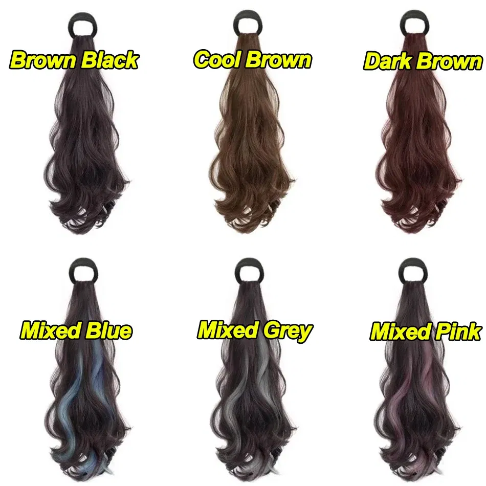 Color: T1B/4/30, Stretched Length: 20inches - Synthetic Ponytails Hair Extension With Rubber Band Long Curly Wavy Layered Ponytail For Women Daily Use Heat Resistant Hair Wig