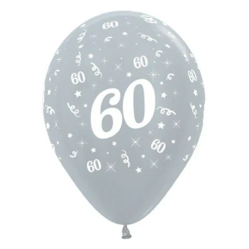 Balloons Age 60 Silver Metallic Pearl - Pack of 25