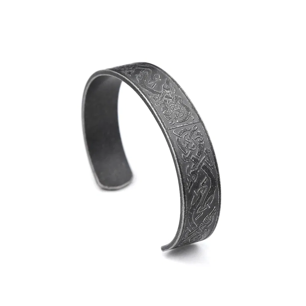 Metal Color: Imitation Rhodium Plated - Nordic Viking Dragon Totem Bracelet Punk Stainless Steel Opening Bangles For Men Women Fashion Amulet Jewelry Gifts Dropshipping