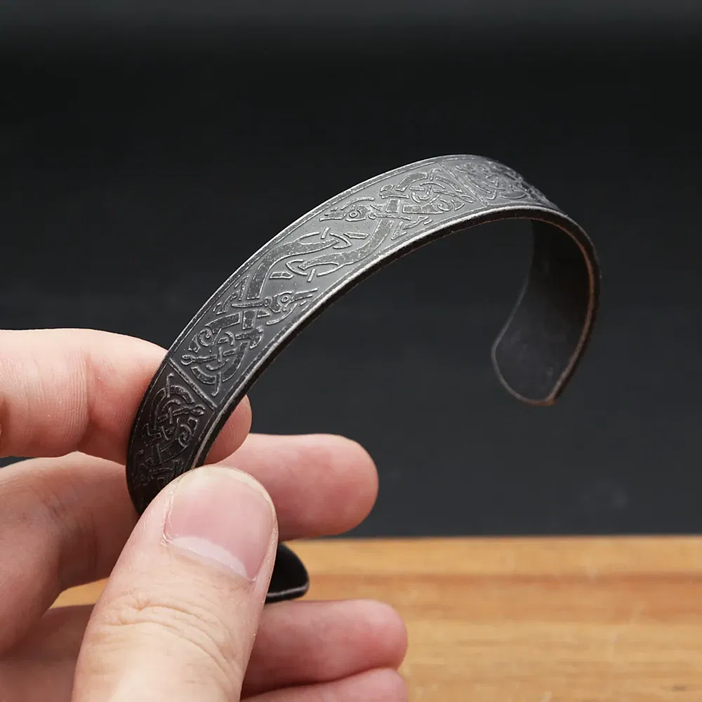 Metal Color: Imitation Rhodium Plated - Nordic Viking Dragon Totem Bracelet Punk Stainless Steel Opening Bangles For Men Women Fashion Amulet Jewelry Gifts Dropshipping