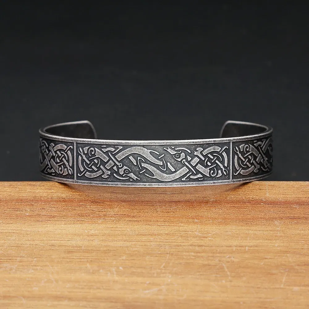 Metal Color: Imitation Rhodium Plated - Nordic Viking Dragon Totem Bracelet Punk Stainless Steel Opening Bangles For Men Women Fashion Amulet Jewelry Gifts Dropshipping