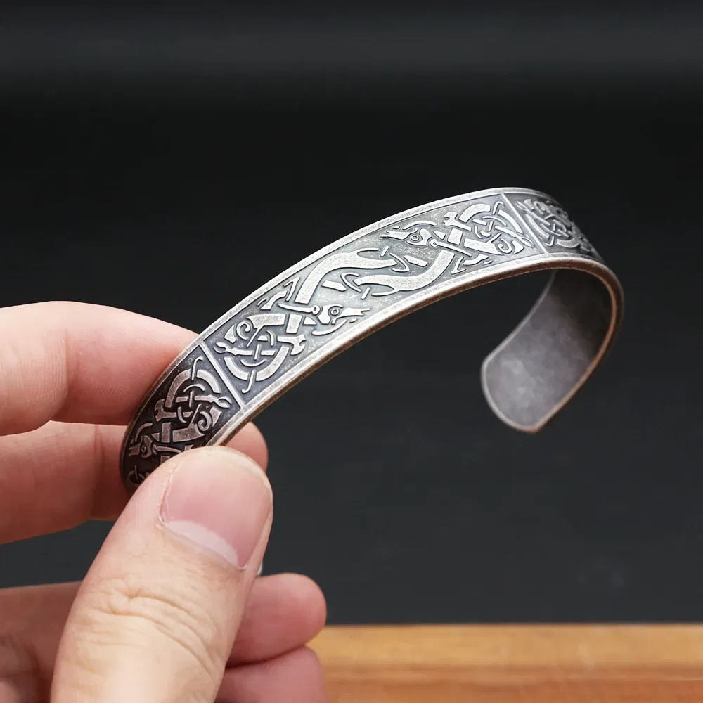 Metal Color: Imitation Rhodium Plated - Nordic Viking Dragon Totem Bracelet Punk Stainless Steel Opening Bangles For Men Women Fashion Amulet Jewelry Gifts Dropshipping