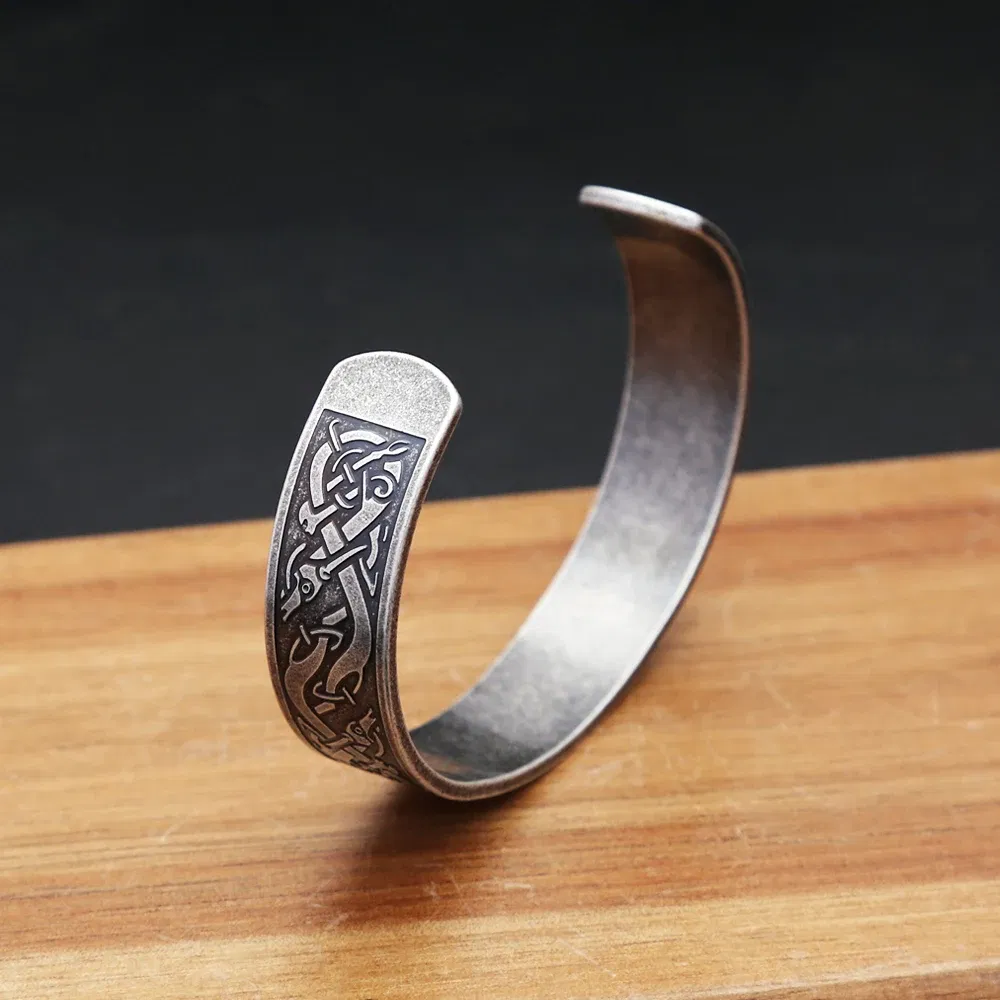 Metal Color: Imitation Rhodium Plated - Nordic Viking Dragon Totem Bracelet Punk Stainless Steel Opening Bangles For Men Women Fashion Amulet Jewelry Gifts Dropshipping