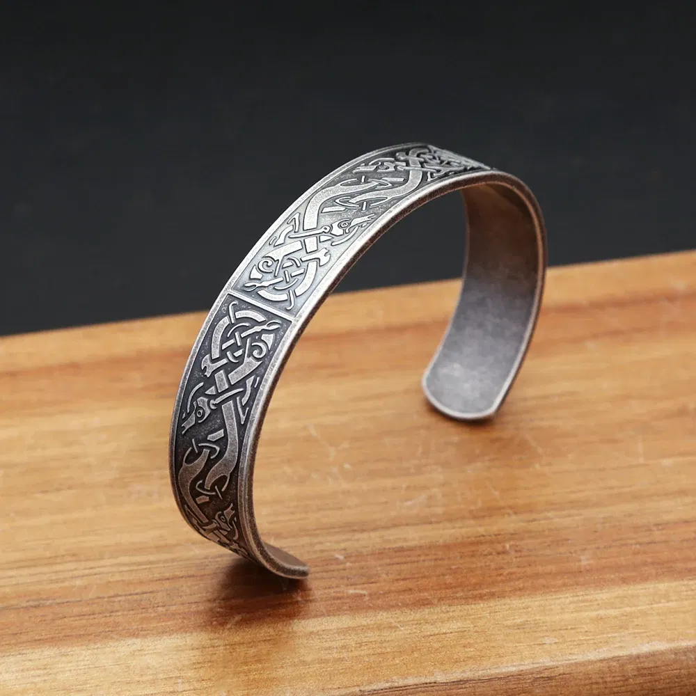Metal Color: Imitation Rhodium Plated - Nordic Viking Dragon Totem Bracelet Punk Stainless Steel Opening Bangles For Men Women Fashion Amulet Jewelry Gifts Dropshipping