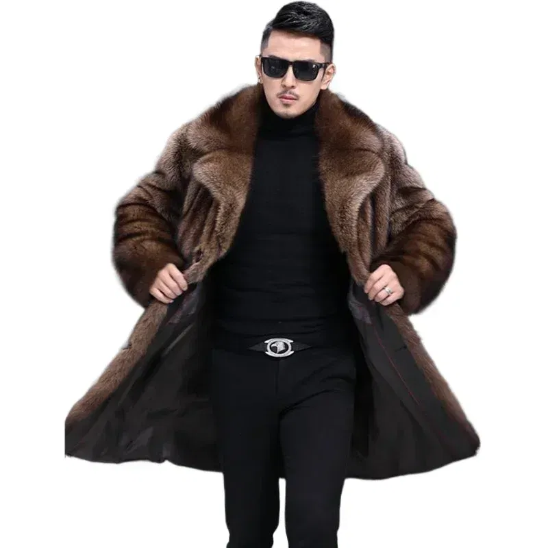 Color: Beige, Size: 5XL - Parker Men's Imitation Fur Liner Winter Warm New Fur One-piece Coat Imitation Mink Fleece Mid-length Fur Coat