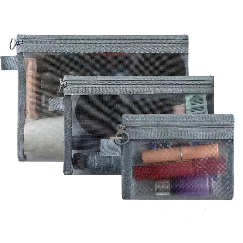 Color: Gold - Fashion Small Large Black Organizer Toiletry and Makeup Pouch Transparent Mesh Zipper Cosmetic Bag Women Necessary Organizer