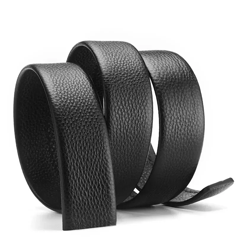 Color: black, Belt Length: 110cm - 2Pcs Men's Belt Fashion Without Buckle High End Belts Black Soft PU Leather Men Belts Body No Buckle Strap