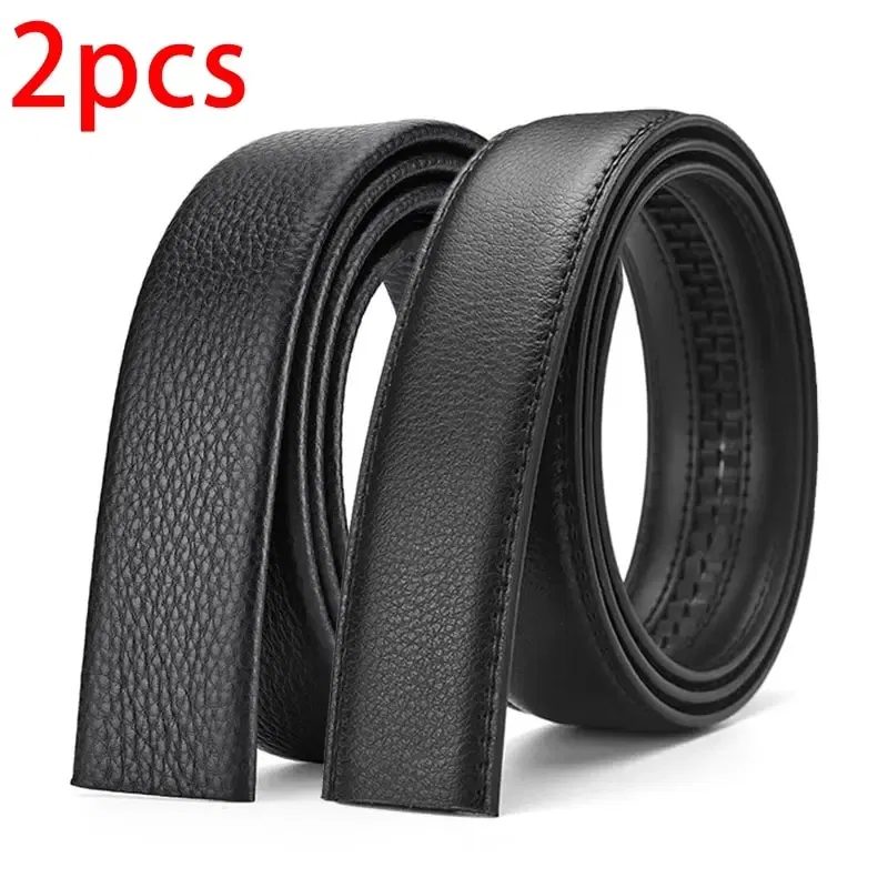 Color: black, Belt Length: 110cm - 2Pcs Men's Belt Fashion Without Buckle High End Belts Black Soft PU Leather Men Belts Body No Buckle Strap