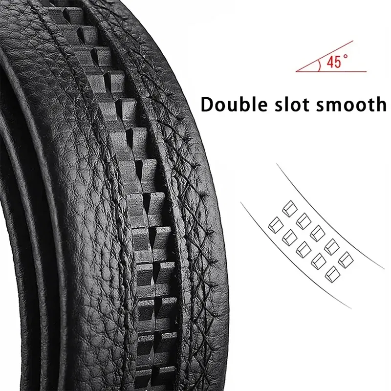 Color: black, Belt Length: 110cm - 2Pcs Men's Belt Fashion Without Buckle High End Belts Black Soft PU Leather Men Belts Body No Buckle Strap