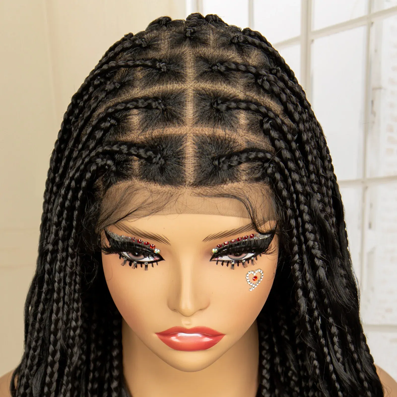 360?° HD Full Lace Synthetic Braided Wigs for Women Knotless Boho Braids Wig Box Braid Wig with Boho Curls Blended Braiding Wigs