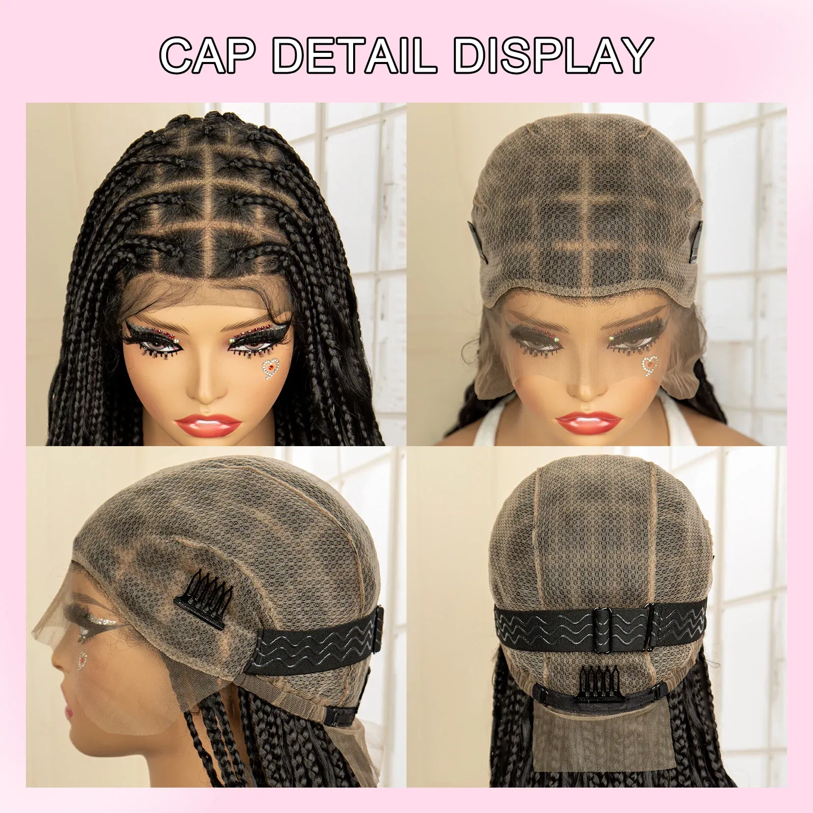 360?° HD Full Lace Synthetic Braided Wigs for Women Knotless Boho Braids Wig Box Braid Wig with Boho Curls Blended Braiding Wigs