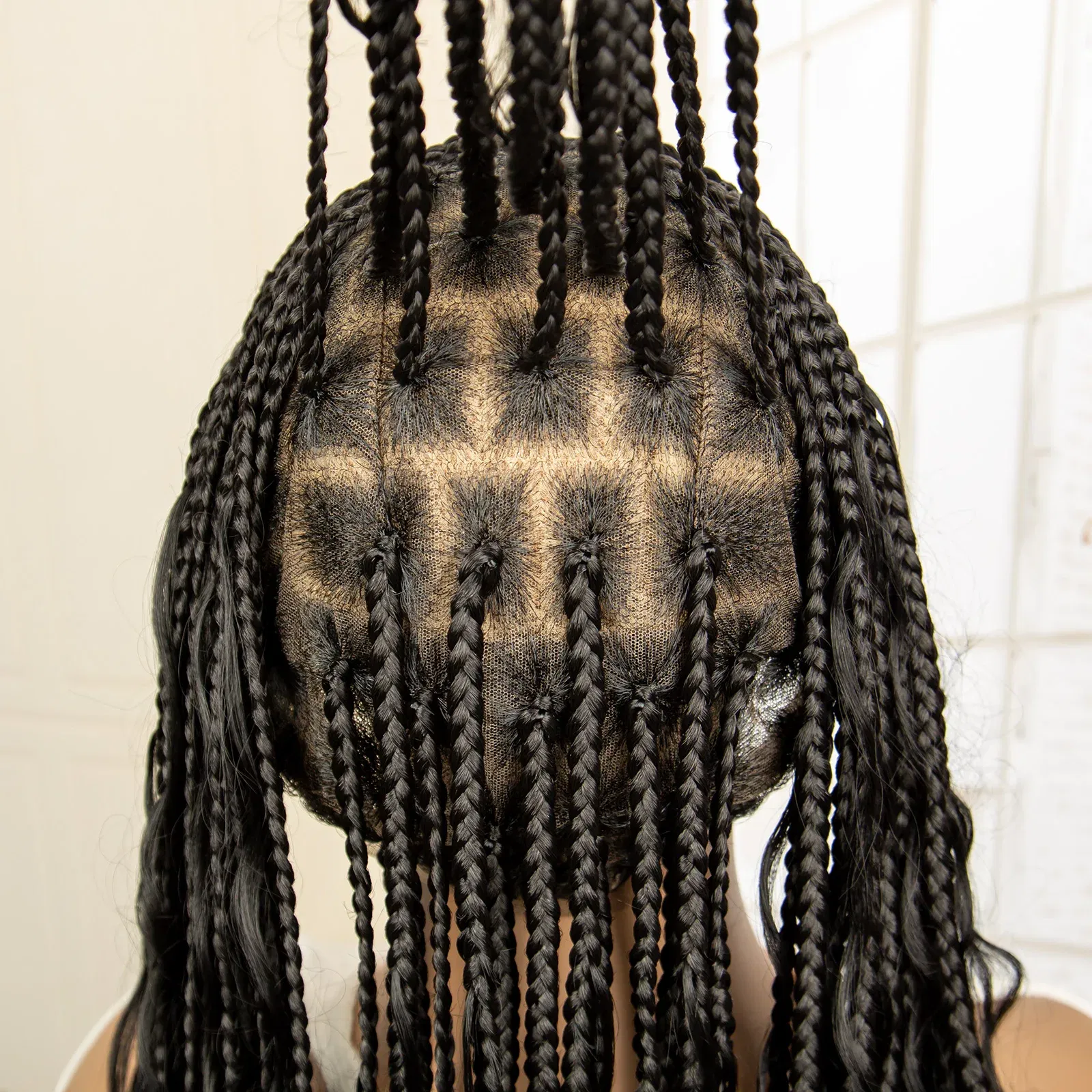 360?° HD Full Lace Synthetic Braided Wigs for Women Knotless Boho Braids Wig Box Braid Wig with Boho Curls Blended Braiding Wigs