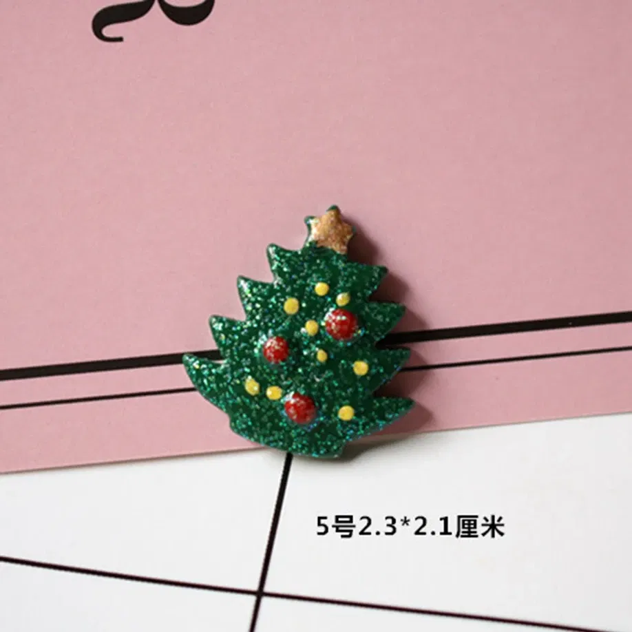 Color: Red - 100pcs/lot Glitter Christmas tree snowman 3D resin patch for diy fridge magnet phone hair accessories wholesale