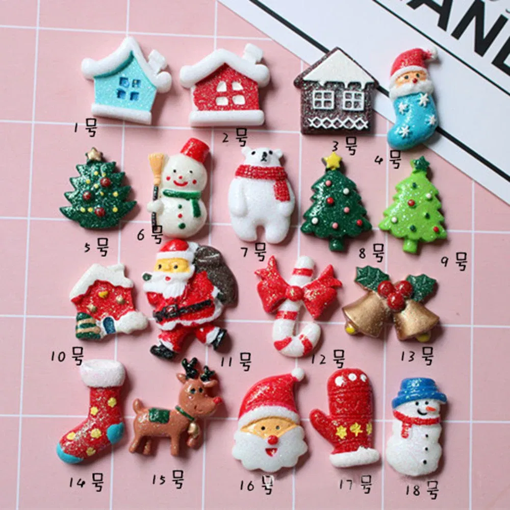 Color: Red - 100pcs/lot Glitter Christmas tree snowman 3D resin patch for diy fridge magnet phone hair accessories wholesale