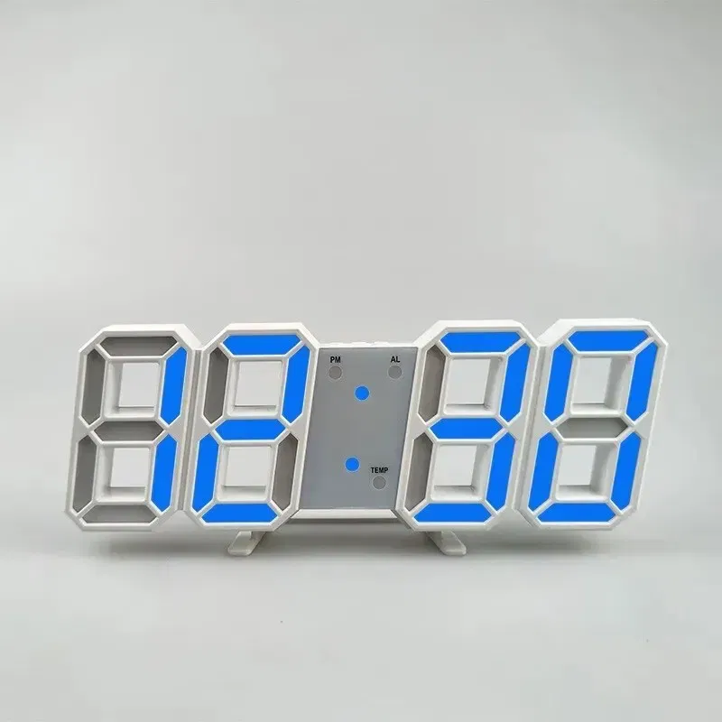 Color: Sky blue - 3D Mini Clock LED Digital Wall Clock Desk Clock Electronic Alarm Clock Living Room Wall Clock DIY Kitchen Timer