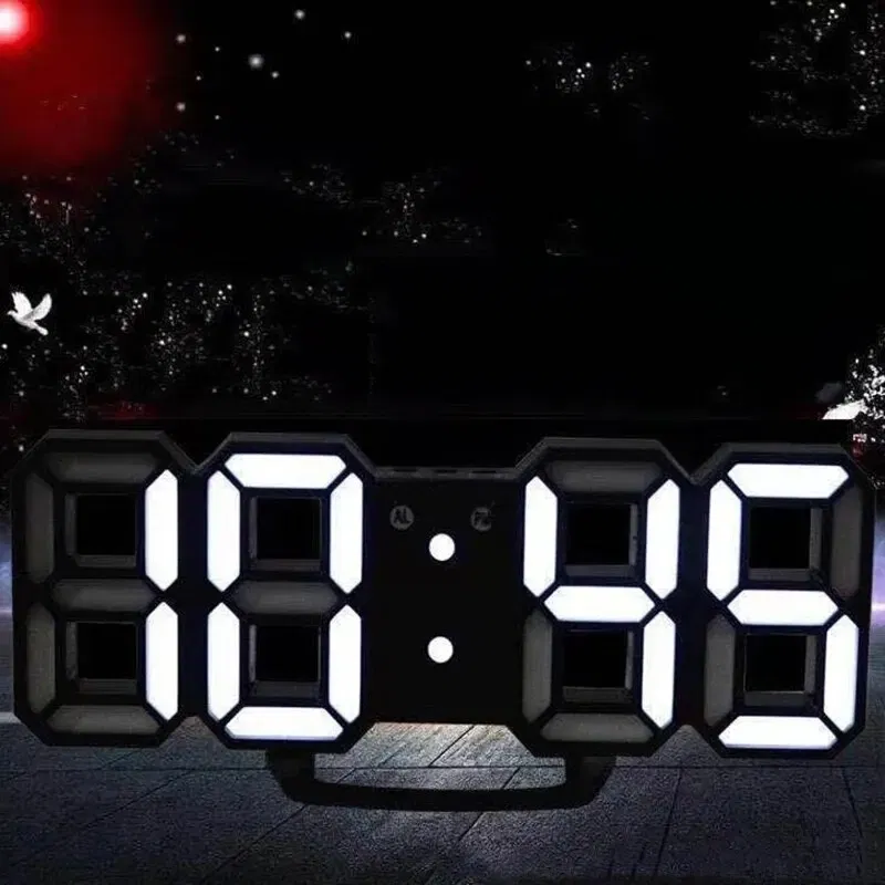 Color: Sky blue - 3D Mini Clock LED Digital Wall Clock Desk Clock Electronic Alarm Clock Living Room Wall Clock DIY Kitchen Timer