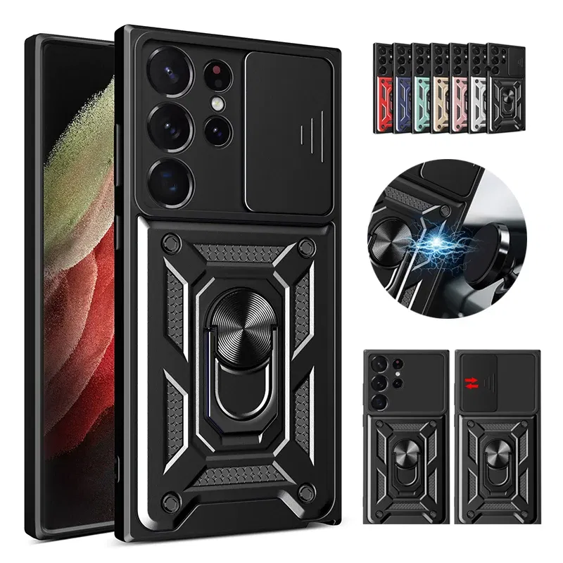 Material: Other, Color: Black - Shockproof Armor Case For Samsung Galaxy S20 S21 S22 S23 S24 Plus Ultra FE With Car Magnetic Ring Holder Phone Cover