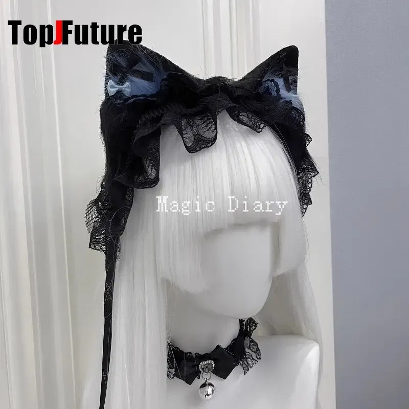 Color: WHITE, Size: One Size - Japanese Subculture Y2K Girls Cosplay Lace Ruffle Beast ear Hair band Gothic Lolita Harajuku Women's Hair hoops Hair Accessories