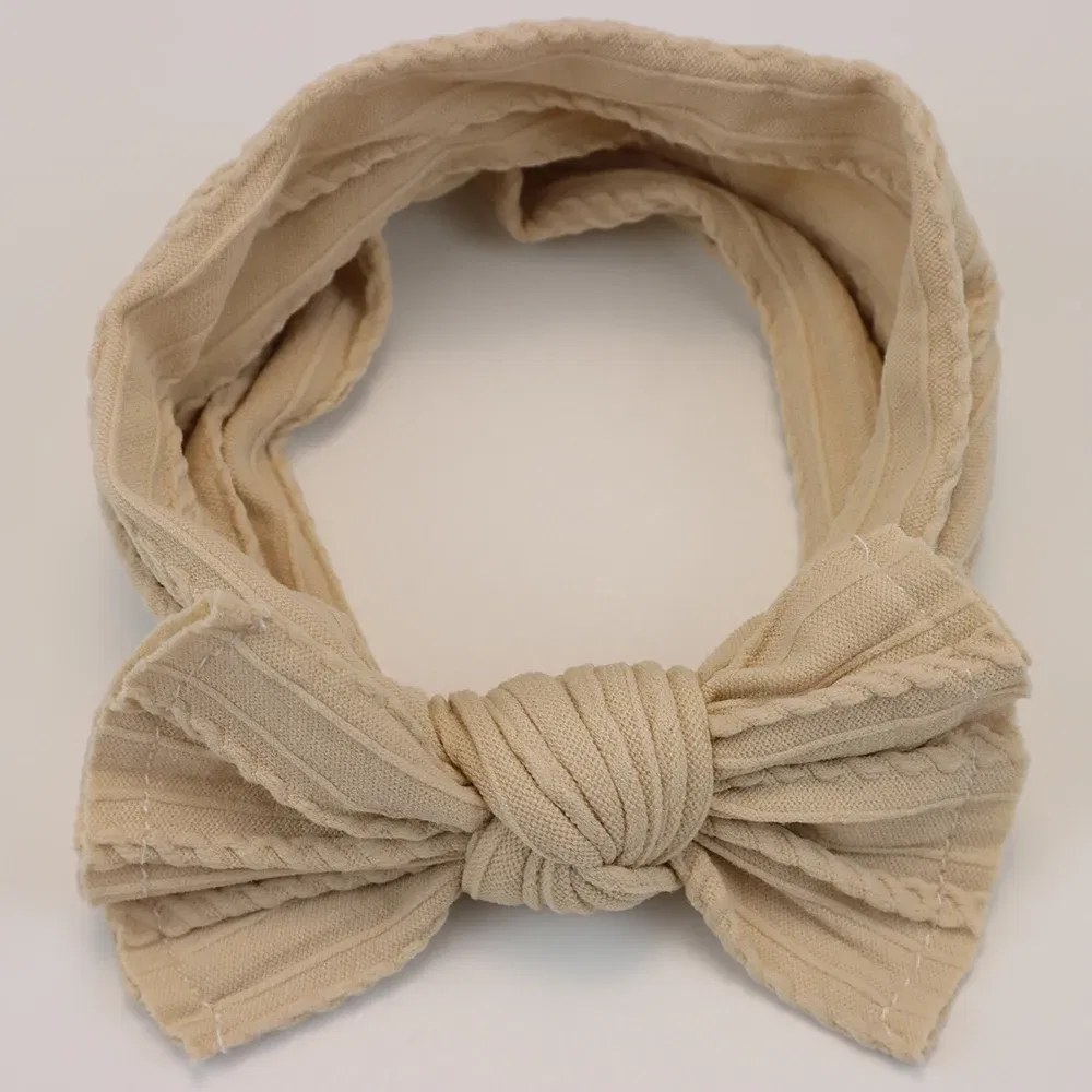 Color: green - 5pcs/Lot Cable Knit Bow Baby Headbands Elastic Nylon Baby Girl Headband For Children Turban Newborn Infant Kids Hair Accessories