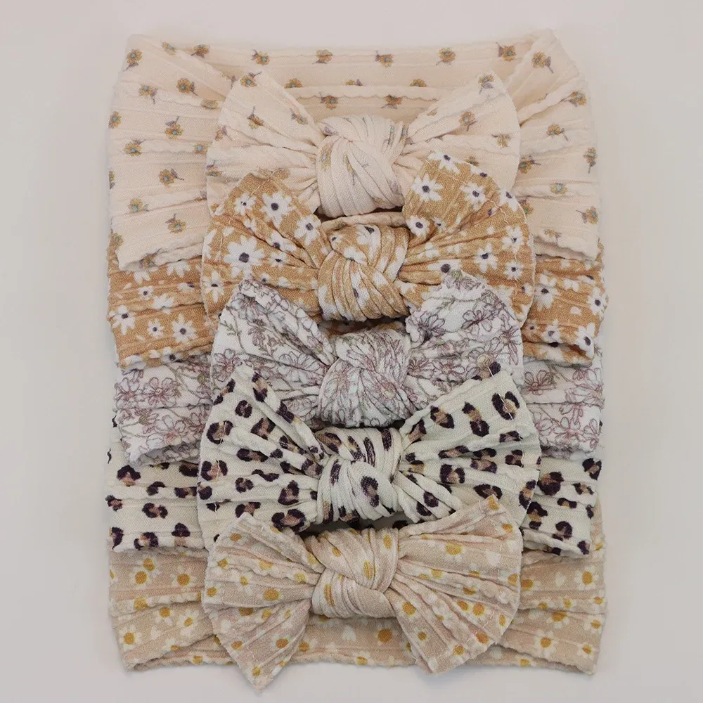 Color: green - 5pcs/Lot Cable Knit Bow Baby Headbands Elastic Nylon Baby Girl Headband For Children Turban Newborn Infant Kids Hair Accessories