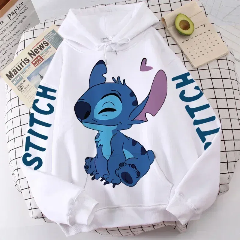 Color: Brown, Size: XXL - Disney Hoodie Fashion Stitch Angel Monster Letter Cartoon Sweatshirt Pullover Cute Harajuku Unisex Women's Pocket Top