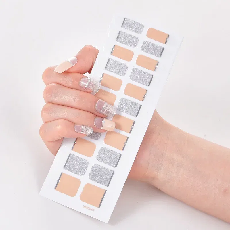 Color: GRAY - 22 Tips/Sheet Solid Color And Striped Manicure Designer Nail Decals Nailart Sticker Full Beauty Nail Tape Manicure Self Adhesive