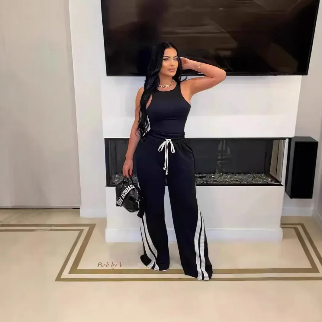 Color: Red, Size: S - Women Wide Leg Pant Long Pants High Elastic Waist Elegant Splice Pocket Simple Casual Loose Straight Trousers Lace Up Streetwear