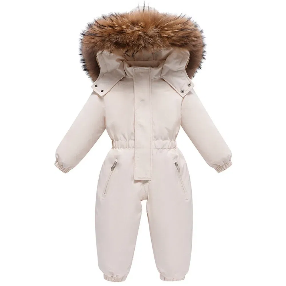 Color: Pink, Kid Size: 12M - 2024 New Cute Simple Children's One-piece Down Jacket 1-6 Years Old Outdoor Skiwear Jacket Crawling Suit Boys Girls Onesie
