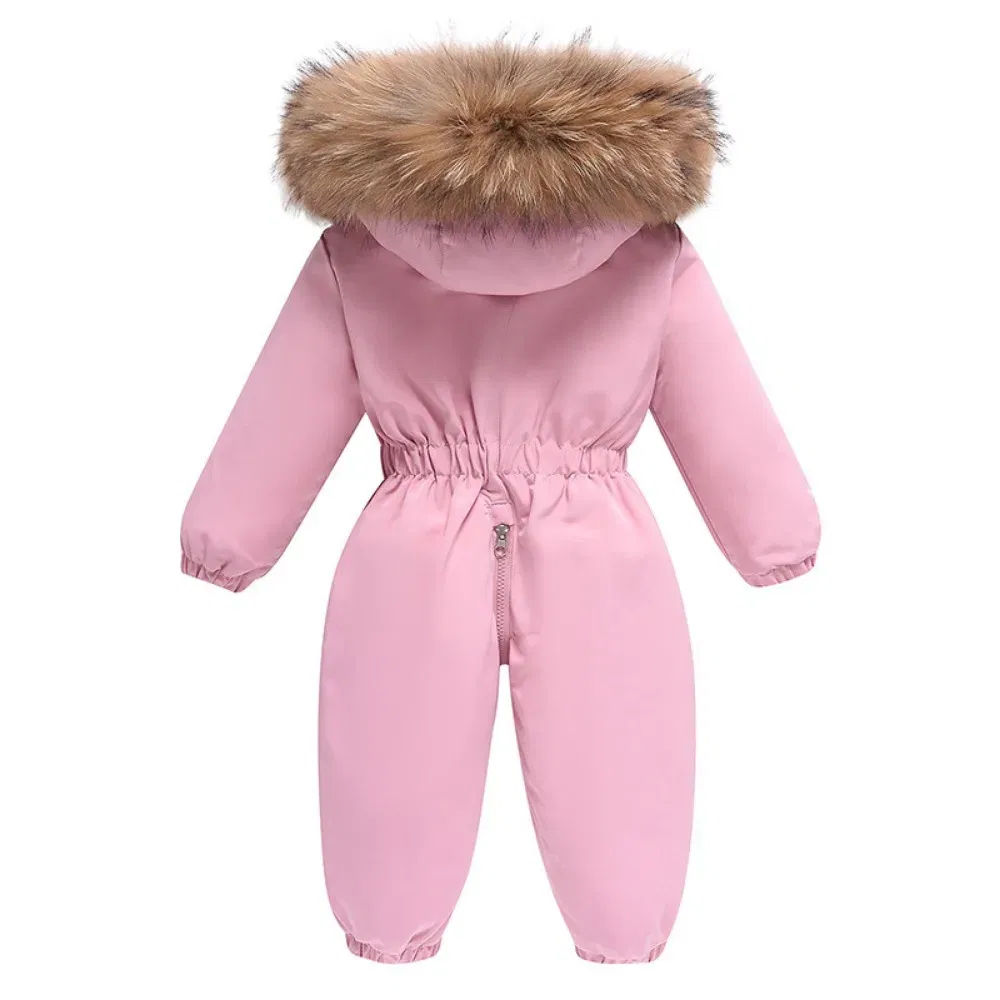Color: Pink, Kid Size: 12M - 2024 New Cute Simple Children's One-piece Down Jacket 1-6 Years Old Outdoor Skiwear Jacket Crawling Suit Boys Girls Onesie