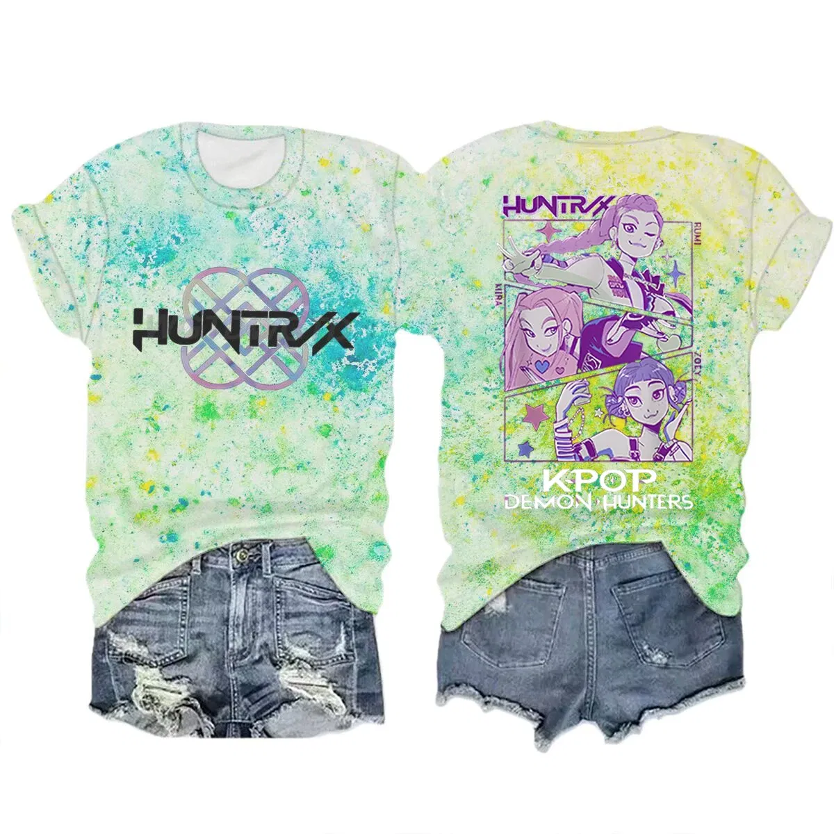 Color: Pink, Size: L - Movie Characters T-shirt Tops Tie-dye Men's Women's Clothing Round Neck Short Sleeve T-shirt Street Style T-shirts